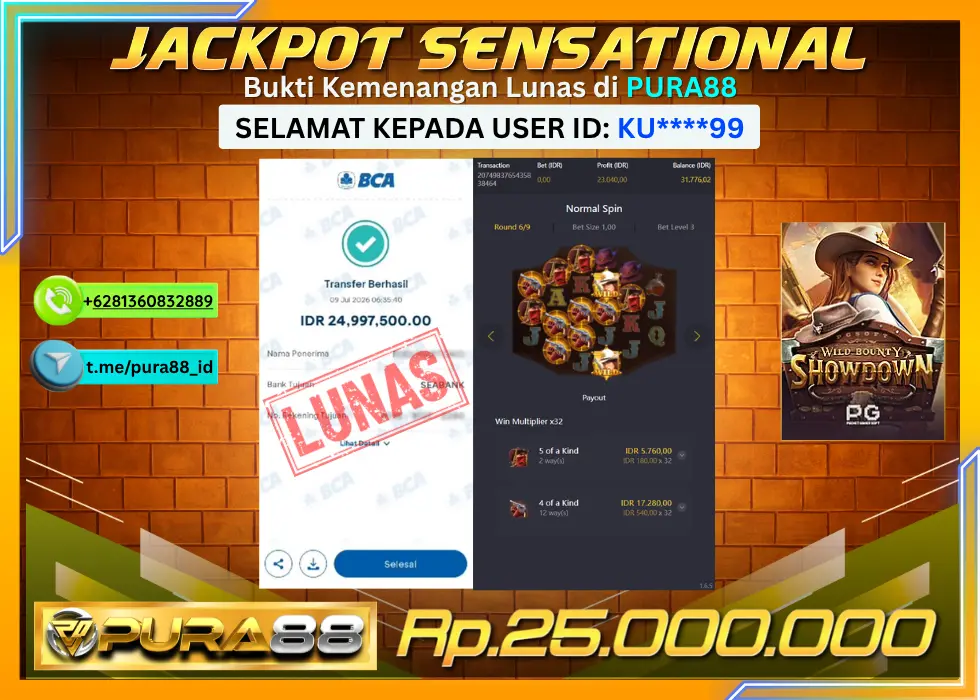 PURA88 JACKPOT WILD BOUNTY SHOWDOWN Rp 25.000.000,- LUNAS